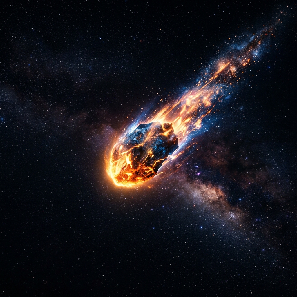 Glowing Meteorite in Space Background